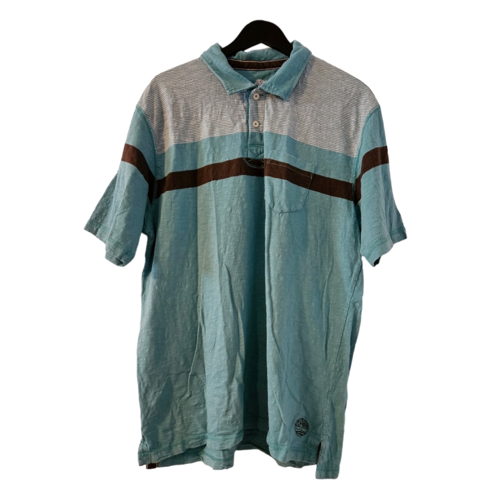 Timberland men's blue and brown polo shirt